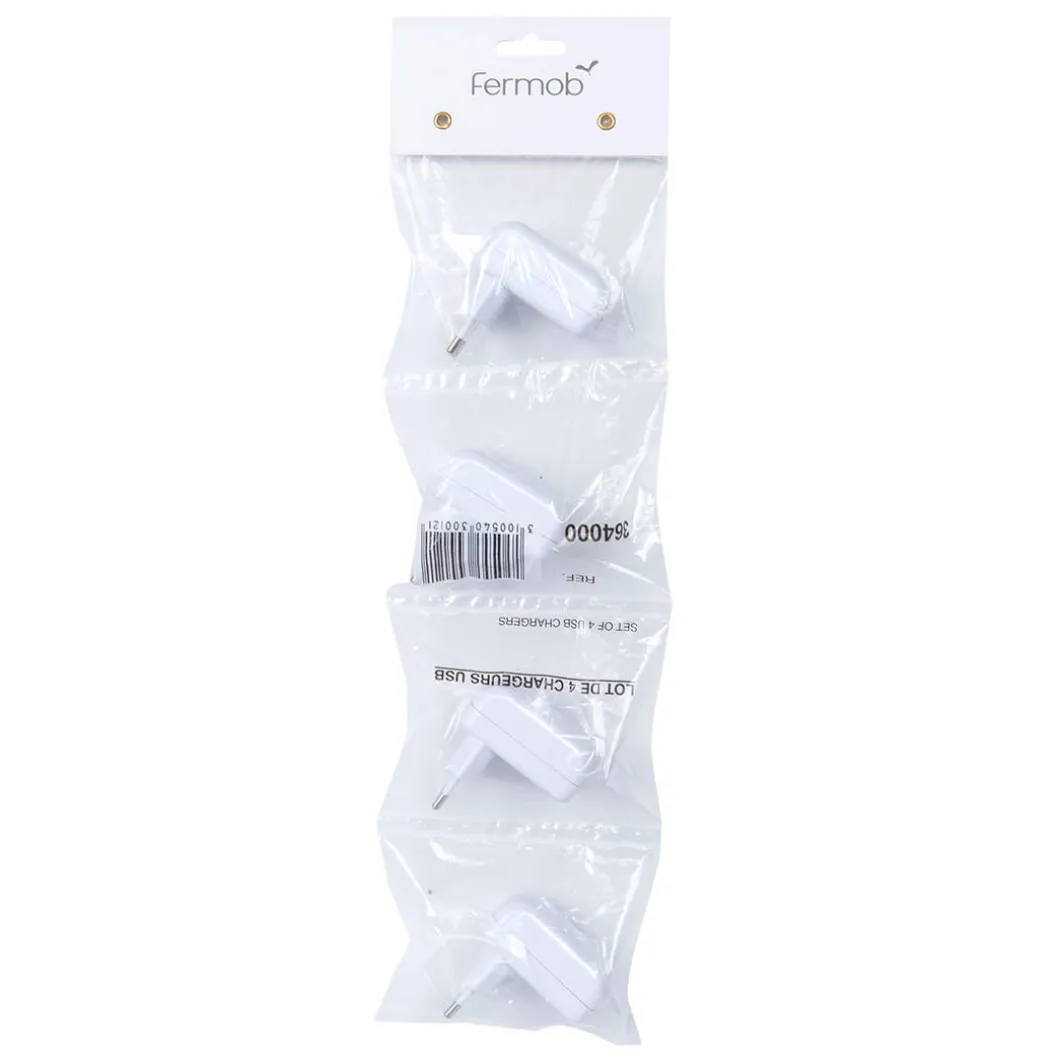 3640 - LOT DE 4 CHARGEURS SECTEUR USB - 5V/2A