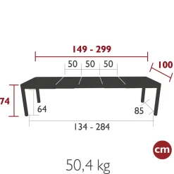 TABLE 3 ALLONGES XL 149/299 X 100 CM