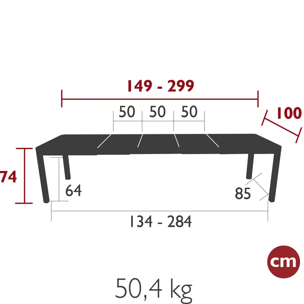 TABLE 3 ALLONGES XL 149/299 X 100 CM